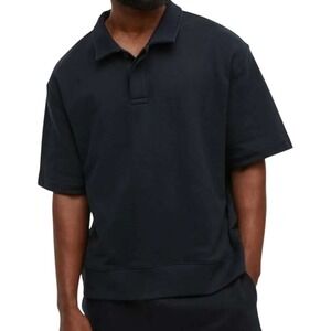 Mode Of One Mens Relaxed Fit French Terry Polo Shirt Deep Black L 100188460MN